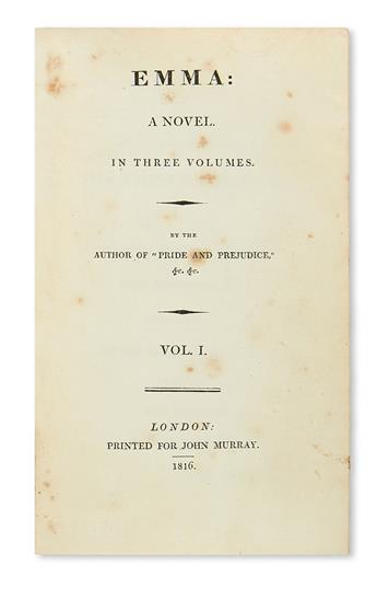 AUSTEN, JANE. Emma: A Novel in Three Volumes. By the Author of Pride and Prejudice &c. &c.